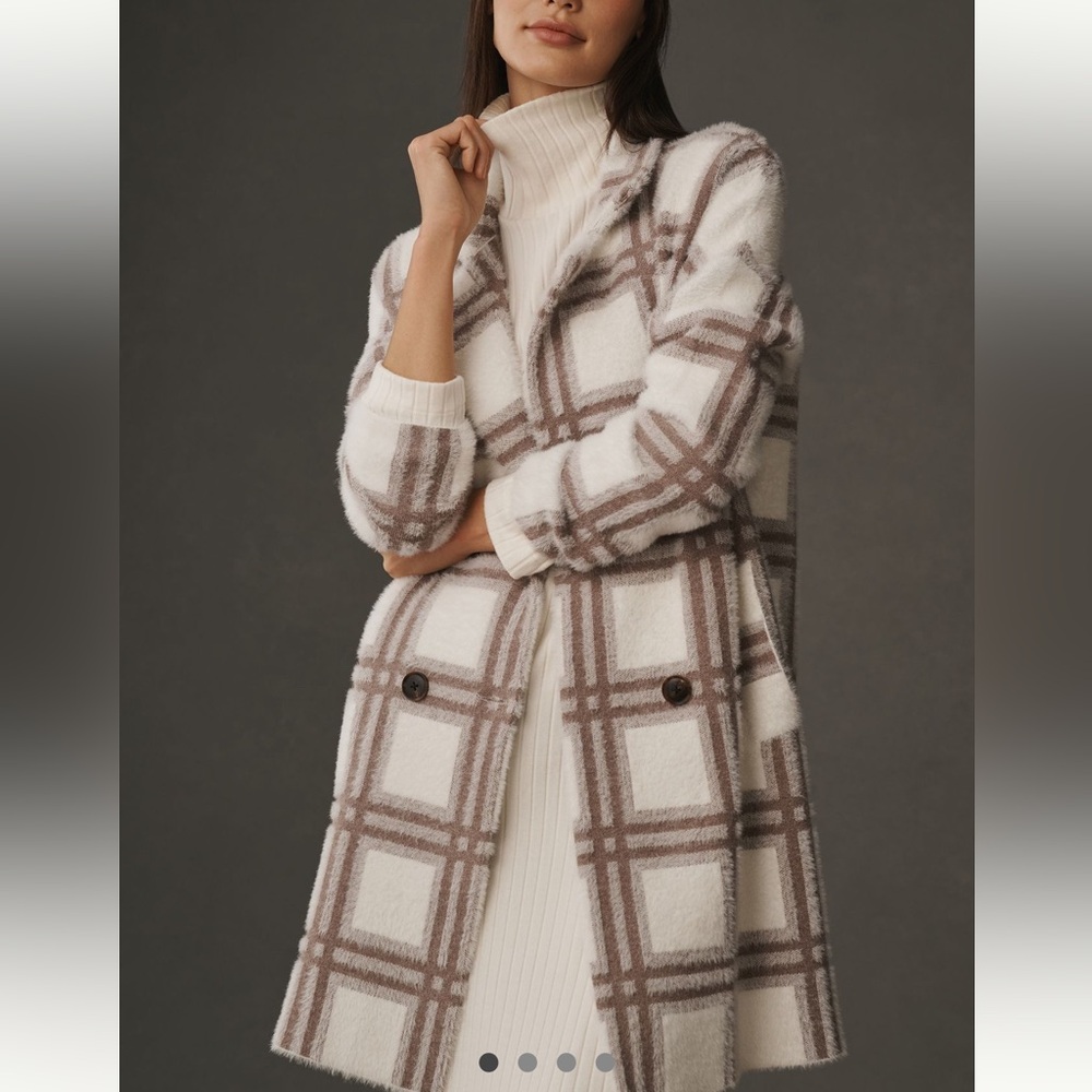 NVLT Cream and Brown Plaid Coatigan